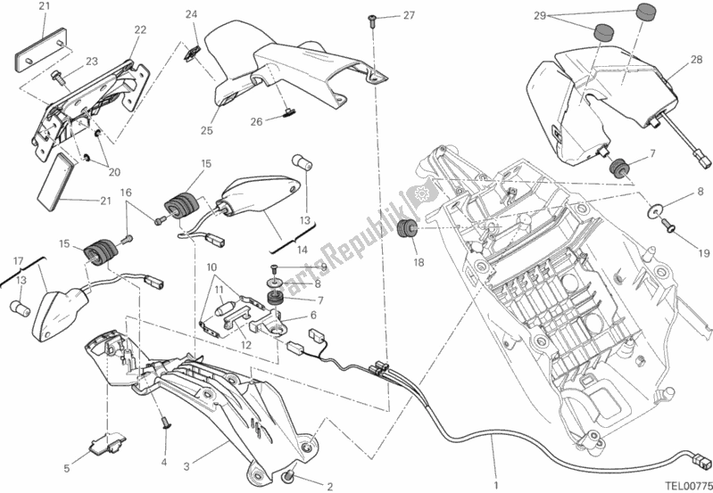 All parts for the Number Plate Holder - Tail Light of the Ducati Hypermotard 939 SP USA 2017